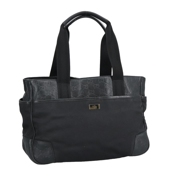 GUCCI GG Canvas Guccissima Tote Bag Leather Black Silver 161770 Auth bs19401 - Picture 1 of 16